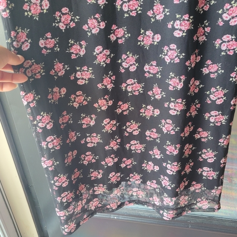 See you Monday Pink Floral Dress Mesh Size XL Lace Cap Sleeves Lined NWT - Picture 11 of 12